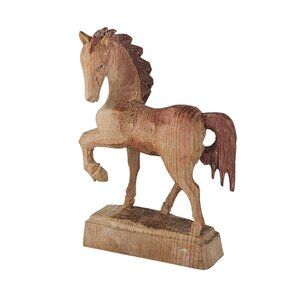 Hand-Carved Wooden Horse Figurine On Base Folk Art *Repaired*